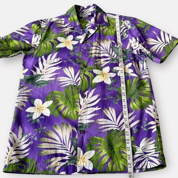 Y2K Hawaiian Shirt Button Front Shirt Floral Palm Print Purple Cotton Hawaii S - Picture 10 of 11